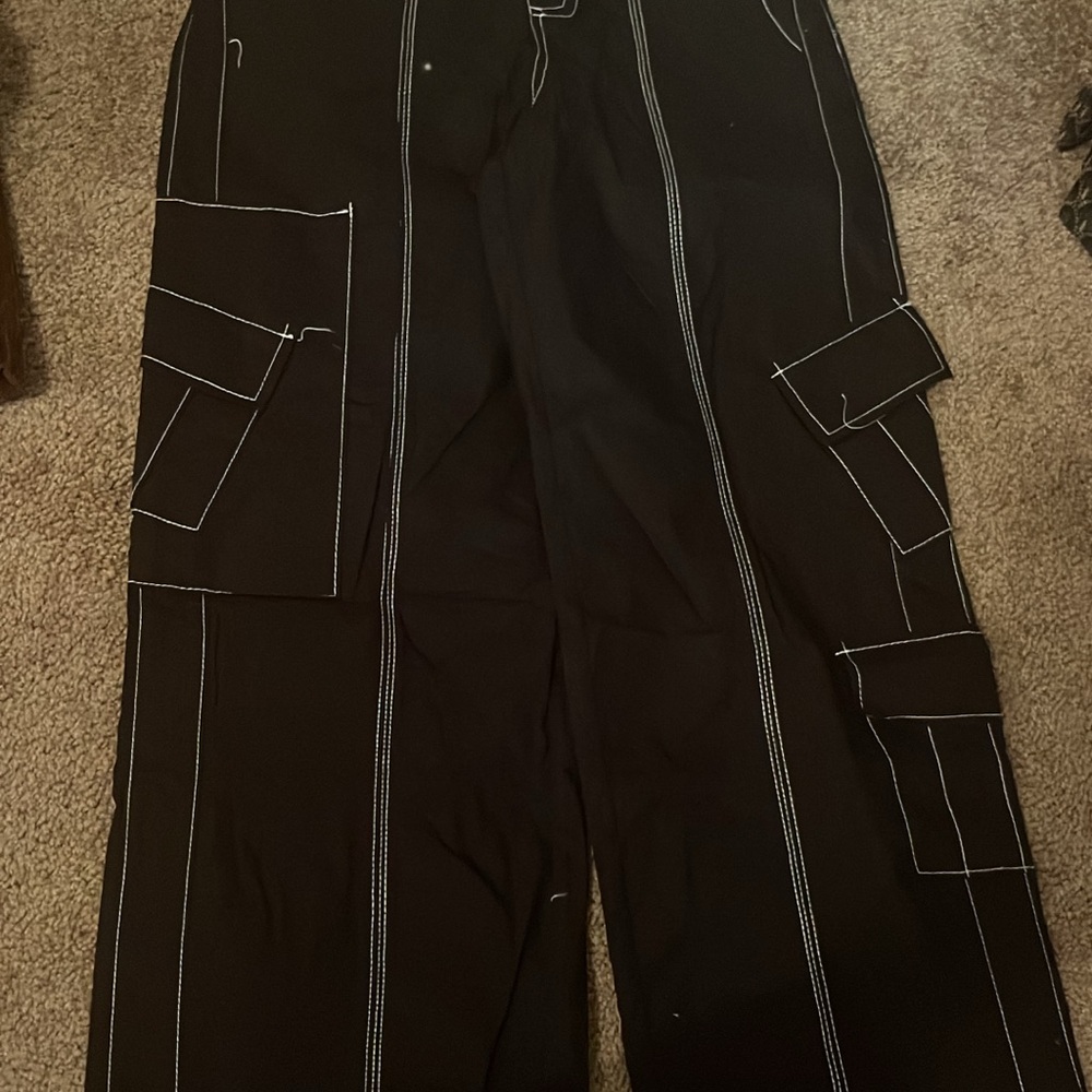 Forever 21 Black Cargo Pants with Contrast Stitching